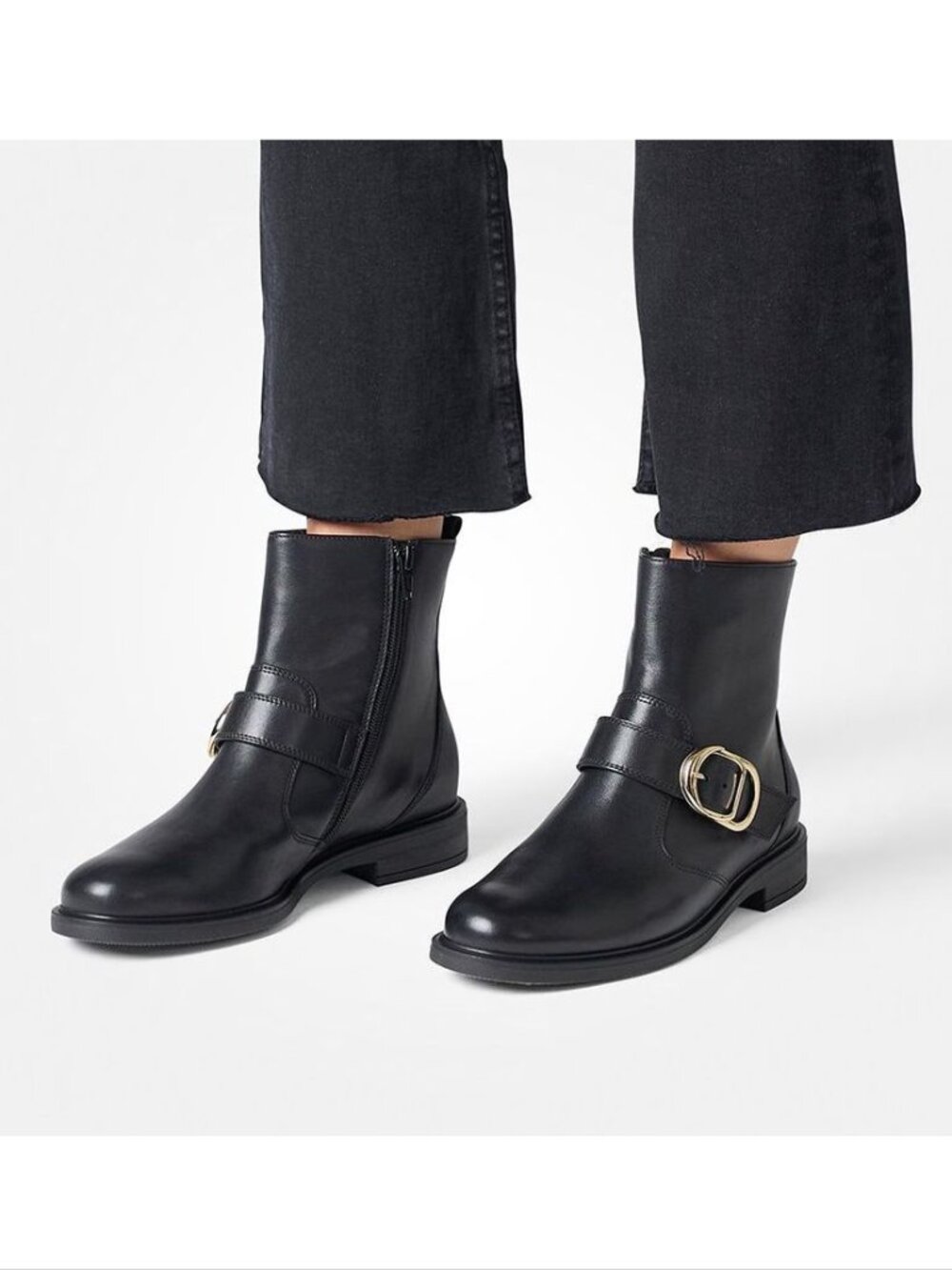 Paul Green SUPER SOFT Dakota Buckle Ankle Boots Size US 7.5 Black Leather NEW